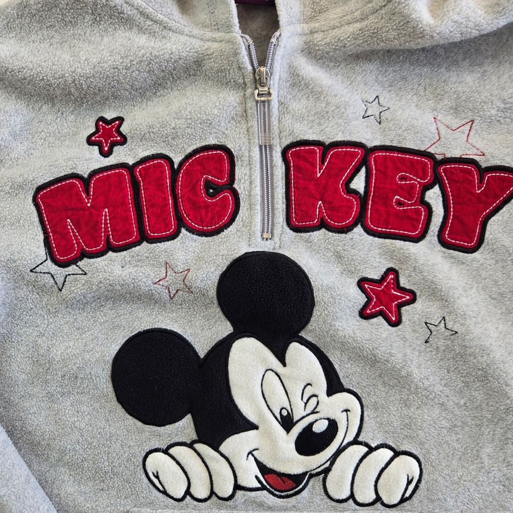 Disney Mickey Mouse Womens 2XL 1/4 Zip Fleece Hoodie Sweatshirt Gray VTG Y2K - Picture 7 of 9